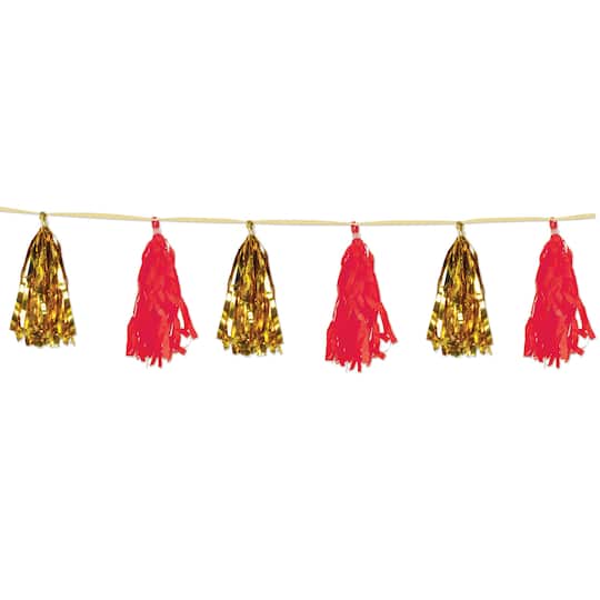 Beistle 8ft. Red & Gold Metallic & Tissue Tassel Garlands, 2ct.